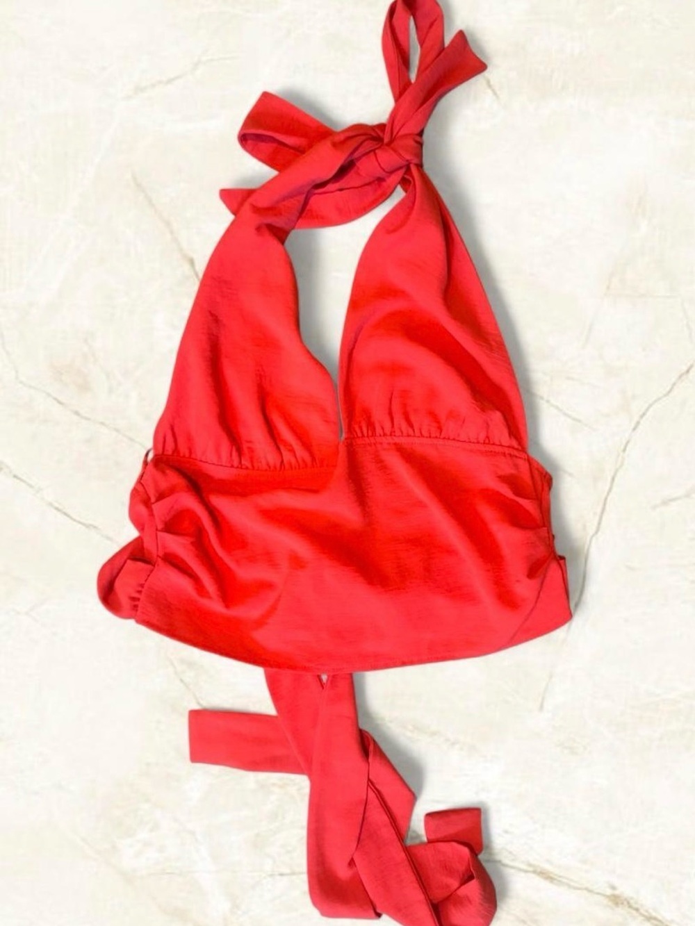 Zara Bright Orange/Red Fabric Halter Top Beachy Vacation